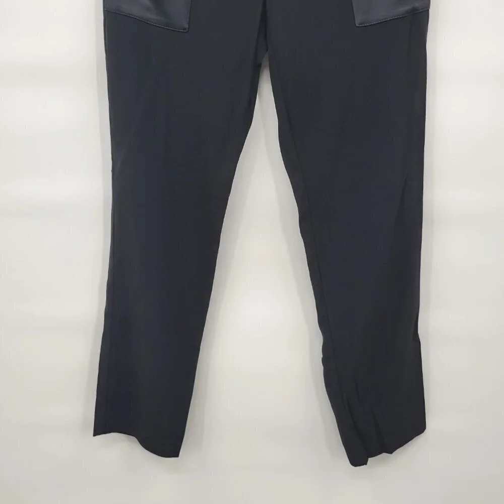 Max & Co Women Black Long Trousers Mid Rise Leather Contrast Skinny Pants Size 4